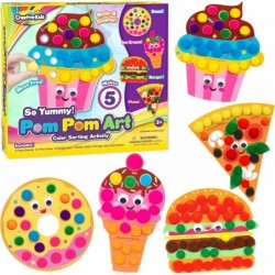 So Yummy! Pom Pom Art Kit for Kids - Create 5 Food-Theme Boards - Color Sorting Activity Set - Toddler Arts and Crafts w/ Sti...