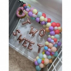 16" Two Sweet Rose Gold Letter Balloons Donuts Birthday Party Supplies 2nd Birthday Twisting Candy Sprinkle Balloon with Hand...