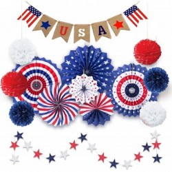 14 PSC Patriotic Party Decorations 4th of July American Flag Party Supplies Foldable Colorful Paper Fans Tissue Paper Pom Pom...