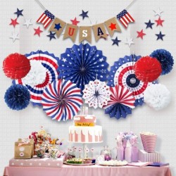 14 PSC Patriotic Party Decorations 4th of July American Flag Party Supplies Foldable Colorful Paper Fans Tissue Paper Pom Pom...