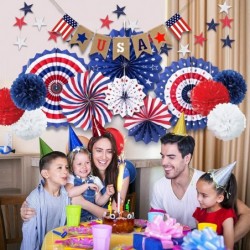 14 PSC Patriotic Party Decorations 4th of July American Flag Party Supplies Foldable Colorful Paper Fans Tissue Paper Pom Pom...