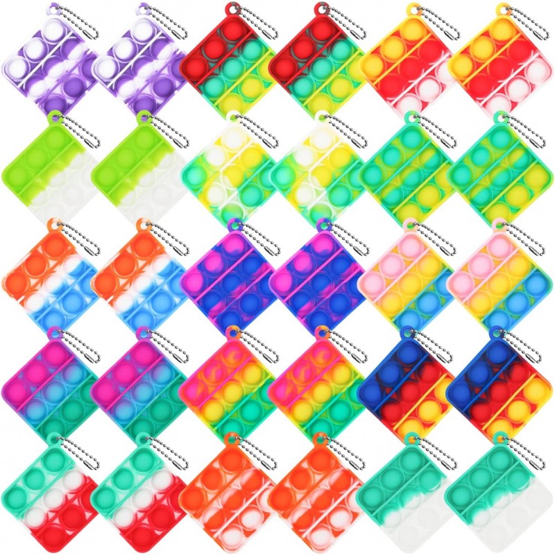 30 Pcs Mini Pop Fidget Keychain Toys Small Square Push Its Bubble Poper Bulk Hand Toy Party Favors Pops Fidgets Tiny Key Chai...