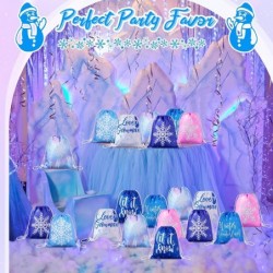 Frozen Party Favors Bags for Winter Snowflake Kids Birthday Favor Drawstring Goodies Bags Winter Wonderland Gift Candy Bag fo...