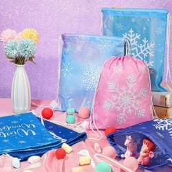 Frozen Party Favors Bags for Winter Snowflake Kids Birthday Favor Drawstring Goodies Bags Winter Wonderland Gift Candy Bag fo...