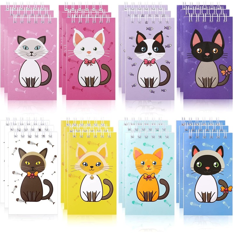 24 Pcs Mini Notebooks Cat Mini Notepads Cat Spiral Pocket Notebooks Cute Cat Top Bound Memo Books Cat Party Favors for Kids B...