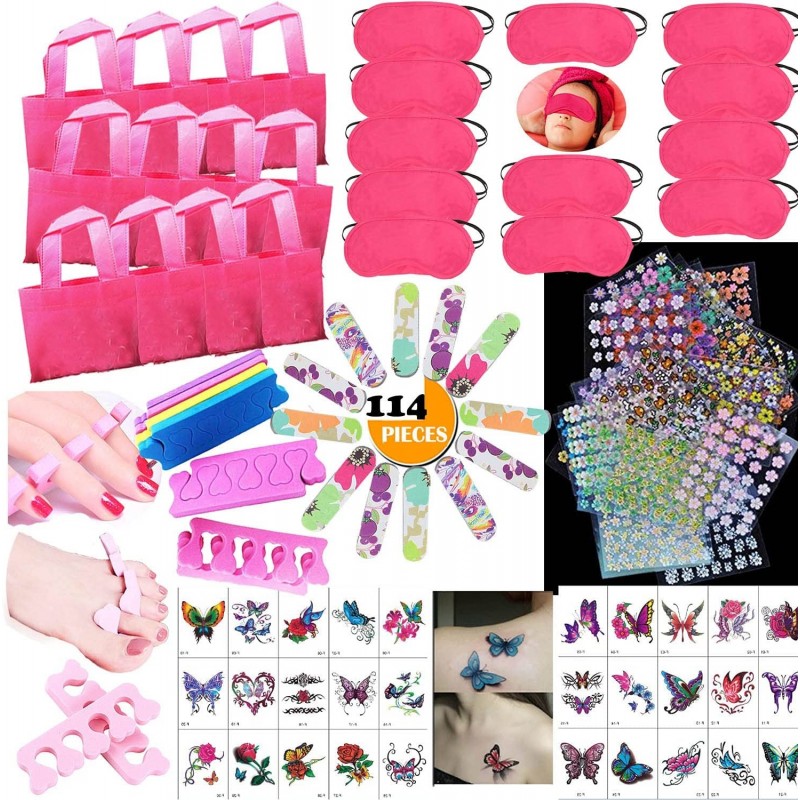 114PCS Girls Spa Party Supplies Favors for Kids Home Spa Days Multiple Spa Kit w/Spa Masks Bag Emery Board Toe Separator Body...