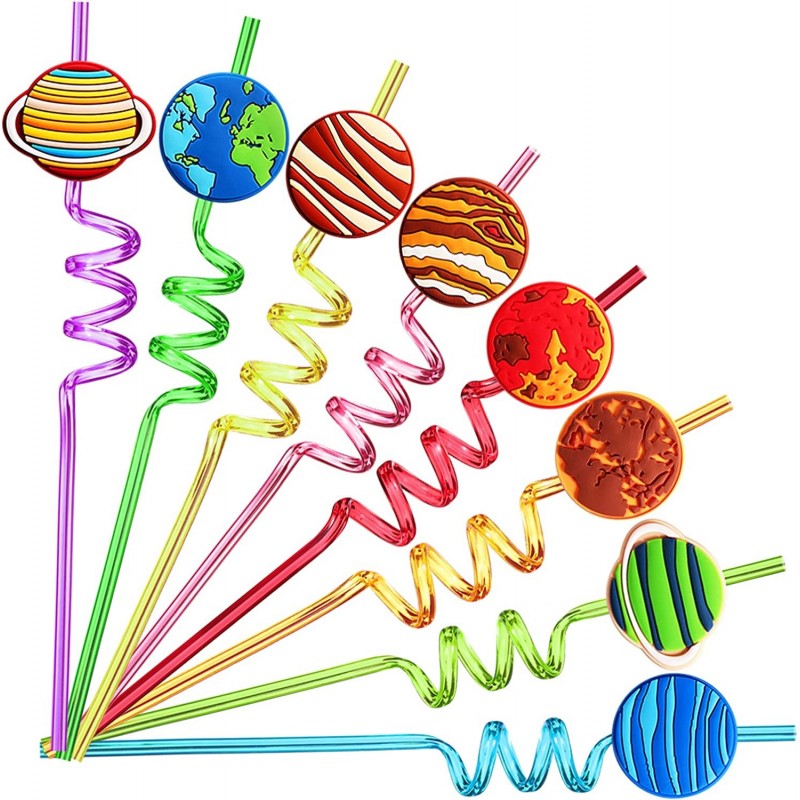 24 Planet Straws for Kids Outer Space Party Supplies Favors Solar System Party Gift with 2 Cleaning Brushes $27.97 Kids' Part...