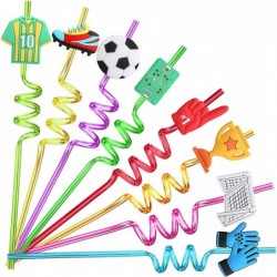 24 PCS Soccer Drinking Straws Reusable Soccer Ball Grass Plastic Beverages Cocktail Straw with Cartoon Decoration for Kids Sp...