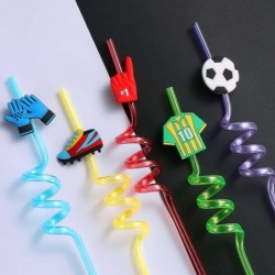 24 PCS Soccer Drinking Straws Reusable Soccer Ball Grass Plastic Beverages Cocktail Straw with Cartoon Decoration for Kids Sp...