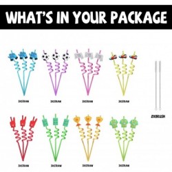 24 PCS Soccer Drinking Straws Reusable Soccer Ball Grass Plastic Beverages Cocktail Straw with Cartoon Decoration for Kids Sp...