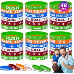 Football Bracelets Accessories 48Pcs Football Rubber Wristbands Inspirational Motivational Bracelets Football Gifts for Teen ...