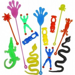 46 Pieces Vinyl Stretchy Sticky Toys Assorted Novelty Large Sticky Hands Hammer Lizards Skull and Flying Frog for Children Ki...