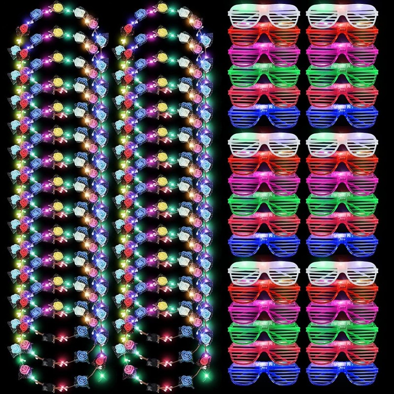 72 Pack Glow in the Dark Party Supplies LED Glasses Light Up Glasses LED Flower Crown Headband Multicolor LED Flower Wreath G...