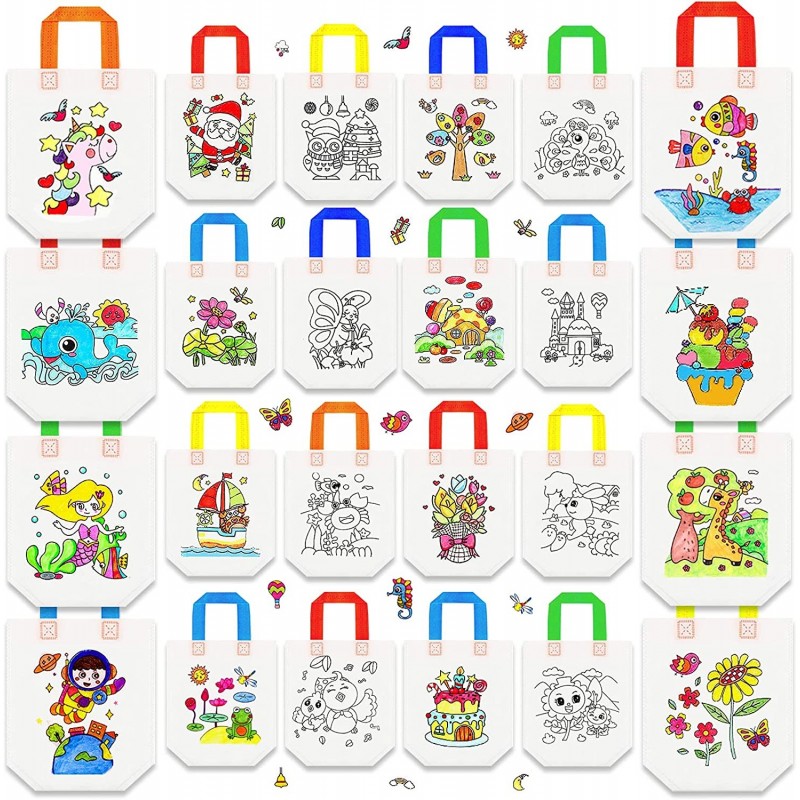 24 Styles Cute Cartoon Coloring Goodie Bags Reusable Coloring Carnival Art Party Favor Bags for Color Your Own Goodie Bags fo...