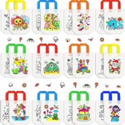 24 Styles Cute Cartoon Coloring Goodie Bags Reusable Coloring Carnival Art Party Favor Bags for Color Your Own Goodie Bags fo...