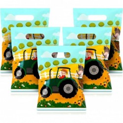 100 Pcs Truck Party Favor Bags Farm Green Tractor Goodie Bags Small Treat Party Bags Plastic Gift Bags with Handles Candy Bag...