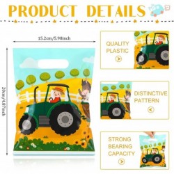 100 Pcs Truck Party Favor Bags Farm Green Tractor Goodie Bags Small Treat Party Bags Plastic Gift Bags with Handles Candy Bag...