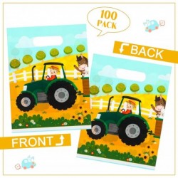 100 Pcs Truck Party Favor Bags Farm Green Tractor Goodie Bags Small Treat Party Bags Plastic Gift Bags with Handles Candy Bag...