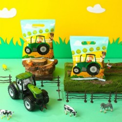 100 Pcs Truck Party Favor Bags Farm Green Tractor Goodie Bags Small Treat Party Bags Plastic Gift Bags with Handles Candy Bag...