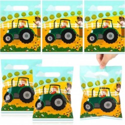 100 Pcs Truck Party Favor Bags Farm Green Tractor Goodie Bags Small Treat Party Bags Plastic Gift Bags with Handles Candy Bag...