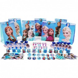 Frozen Birthday Party Favors Set - 110Pcs Gifts for kids Included Paper Treat Bags Bracelets Stickers Button Pins Party blowe...