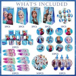 Frozen Birthday Party Favors Set - 110Pcs Gifts for kids Included Paper Treat Bags Bracelets Stickers Button Pins Party blowe...