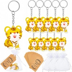 90 Pieces Cute Tiger Party Favors 30 Sets Including Tiger Keychains Thank You Kraft Tags and White Gift Bags for Jungle Zoo A...