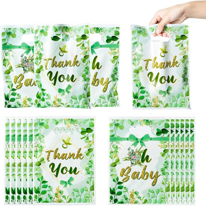 50Pcs Sage Green Baby Shower Party Favors Bags Thank You Candy Treat Bags with Handles Eucalyptus Greenery Gift Plastic Bags ...