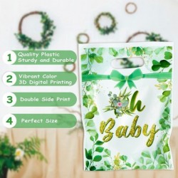 50Pcs Sage Green Baby Shower Party Favors Bags Thank You Candy Treat Bags with Handles Eucalyptus Greenery Gift Plastic Bags ...