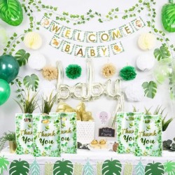 50Pcs Sage Green Baby Shower Party Favors Bags Thank You Candy Treat Bags with Handles Eucalyptus Greenery Gift Plastic Bags ...