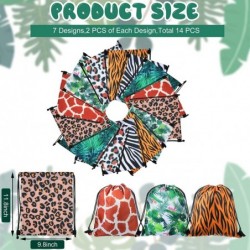 14 Pack Jungle Animal Party Favor Bags Animal Print Drawstring Backpack Safari Goodie Bags Zoo Candy Bags Treat Bags Cinch Sa...