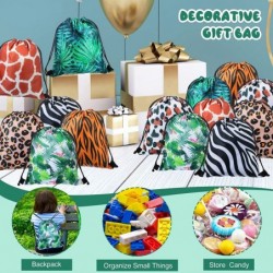 14 Pack Jungle Animal Party Favor Bags Animal Print Drawstring Backpack Safari Goodie Bags Zoo Candy Bags Treat Bags Cinch Sa...