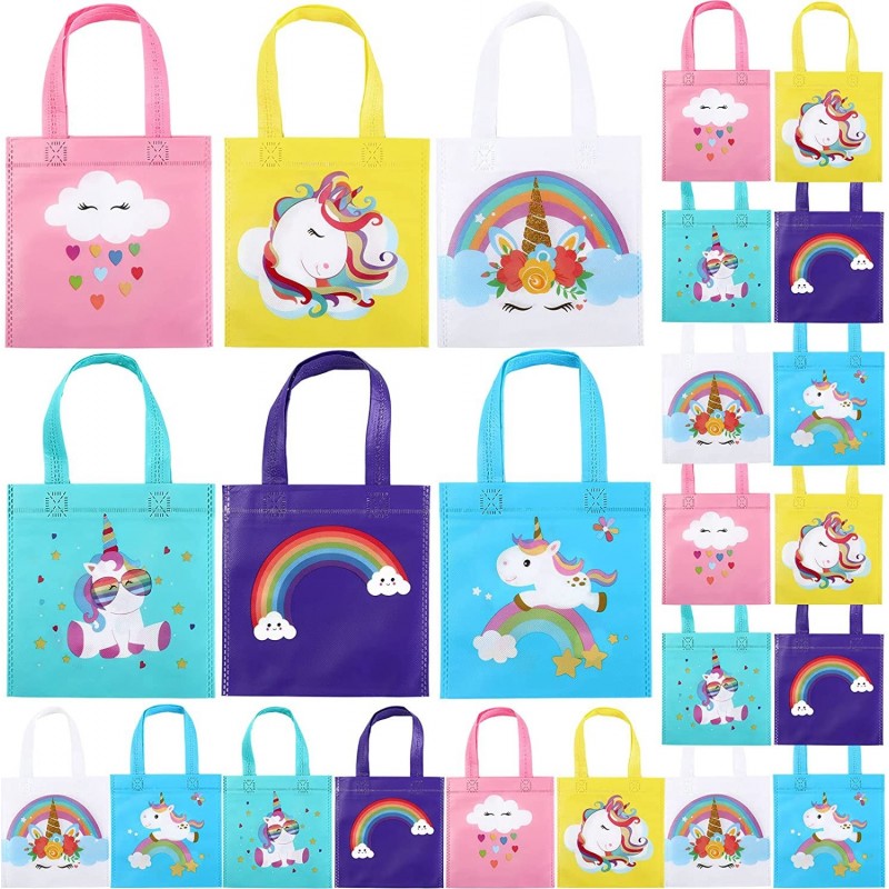 24 Pieces Unicorn Party Favor Bags Non Woven Gift Bags with Handles Unicorn Goodie Treat Candy Bags Reusable Rainbow Tote Bag...