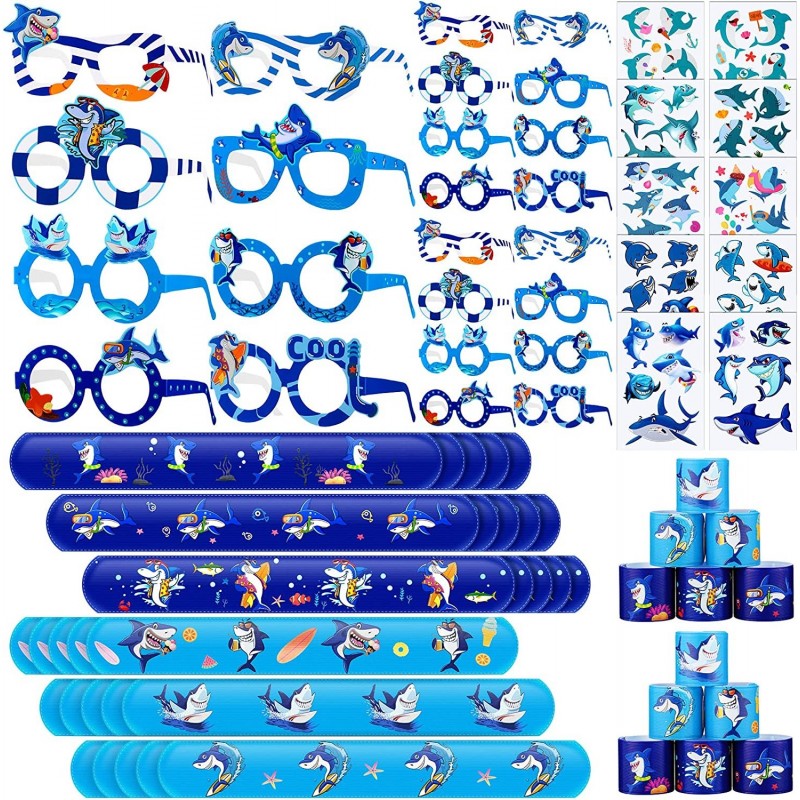 58 Pcs Shark Party Favors Include Shark Party Paper Glasses Shark Eyeglasses Frame Shark Slap Bracelets Shark Temporary for O...