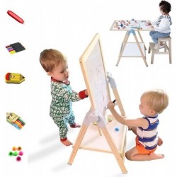 Kids Art Easel Deluxe Standing Easel Set Adjustable Art Table Magnetic Dry Erase Board&Chalkboard Double Sided Stand 360°Rota...