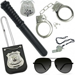 6 Pcs Set Police Accessories for Kids - Police Baton Badge Handcuffs Whistle Sunglasses Cop Badge Police Gear for Pretend Pla...