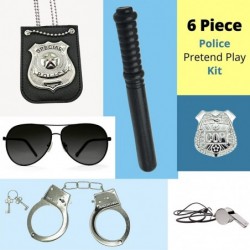 6 Pcs Set Police Accessories for Kids - Police Baton Badge Handcuffs Whistle Sunglasses Cop Badge Police Gear for Pretend Pla...