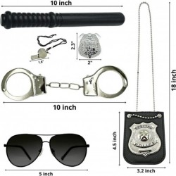 6 Pcs Set Police Accessories for Kids - Police Baton Badge Handcuffs Whistle Sunglasses Cop Badge Police Gear for Pretend Pla...