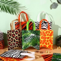 20 Pieces Animal Print Party Bags Zoo Wildlife Treat Goodie Bags Safari Jungle Non-Woven Tote with Tiger Zebra Giraffe Leopar...