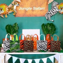 20 Pieces Animal Print Party Bags Zoo Wildlife Treat Goodie Bags Safari Jungle Non-Woven Tote with Tiger Zebra Giraffe Leopar...