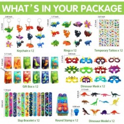 Dinosaur Party Favors Set 12 Pack 96 Pcs Dinosaur Birthday Party Supplies with Gift Bag Mask Keychain Ring Stamper Slap Brace...