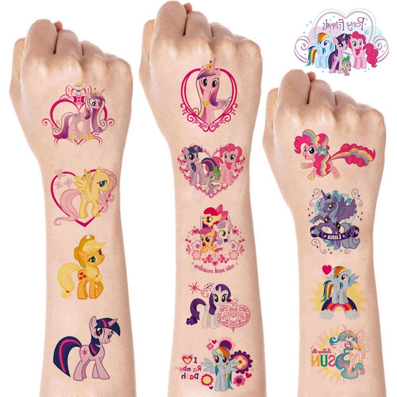 6 Sheets Cute Temporary Tattoos for Kids MLP Birthday Party Supplies Favors Cartoon Fake Tattoos Stickers MLP Party Decoratio...