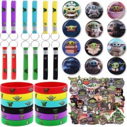 108 Pcs Baby Yoda Birthday Party Favors Kids' Party Supplies Include 12 Bracelets 12 Keychain 12 Button Pins 72 Individual Pa...