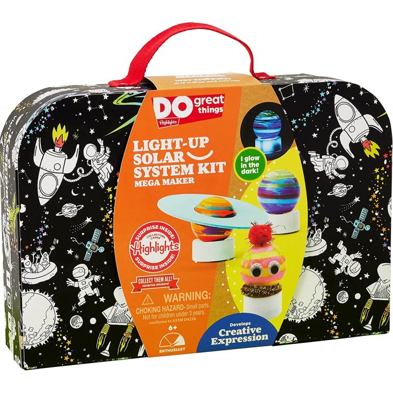 Highlights Space Craft Kit for Kids Create a Light Up Solar System 120+ Piece Mega Maker Kit Includes Reusable Space Carrying...