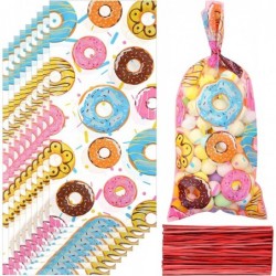 100 Pieces Donut Candy cellophane Bags Sweet Doughnut Treat favor Goodie Bags with 150 Pieces Twist Ties for Donut Birthday P...