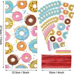 100 Pieces Donut Candy cellophane Bags Sweet Doughnut Treat favor Goodie Bags with 150 Pieces Twist Ties for Donut Birthday P...