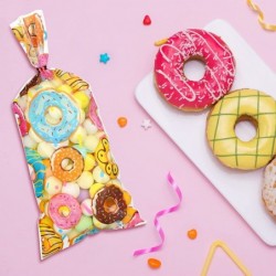 100 Pieces Donut Candy cellophane Bags Sweet Doughnut Treat favor Goodie Bags with 150 Pieces Twist Ties for Donut Birthday P...