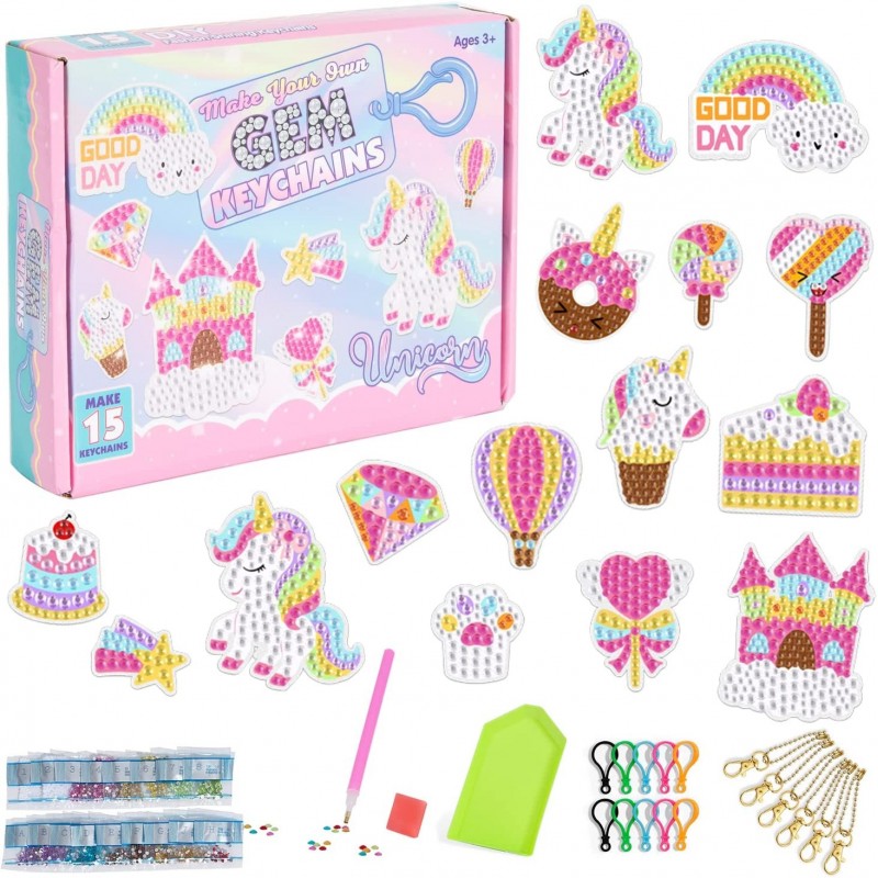 Arts and Crafts 15 PCS Kids Crafts Ages 8-12 Girls Crafts - DIY Kits for Girls DIY Gem Keychains 5D Diamond Painting Kits Art...