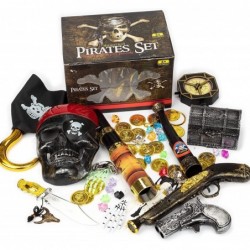 Kids Pirate Pretend Toys Set Pirate Treasure Party Favors Set Pirate Accessories with Skull Mask Treasure Chest Pirate Coins ...