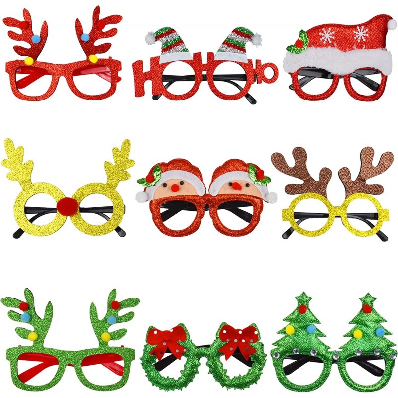 9 Pcs Christmas Glasses Glitter Party Glasses Frames Christmas Decoration Costume Eyeglasses for Christmas Party Holiday Favo...